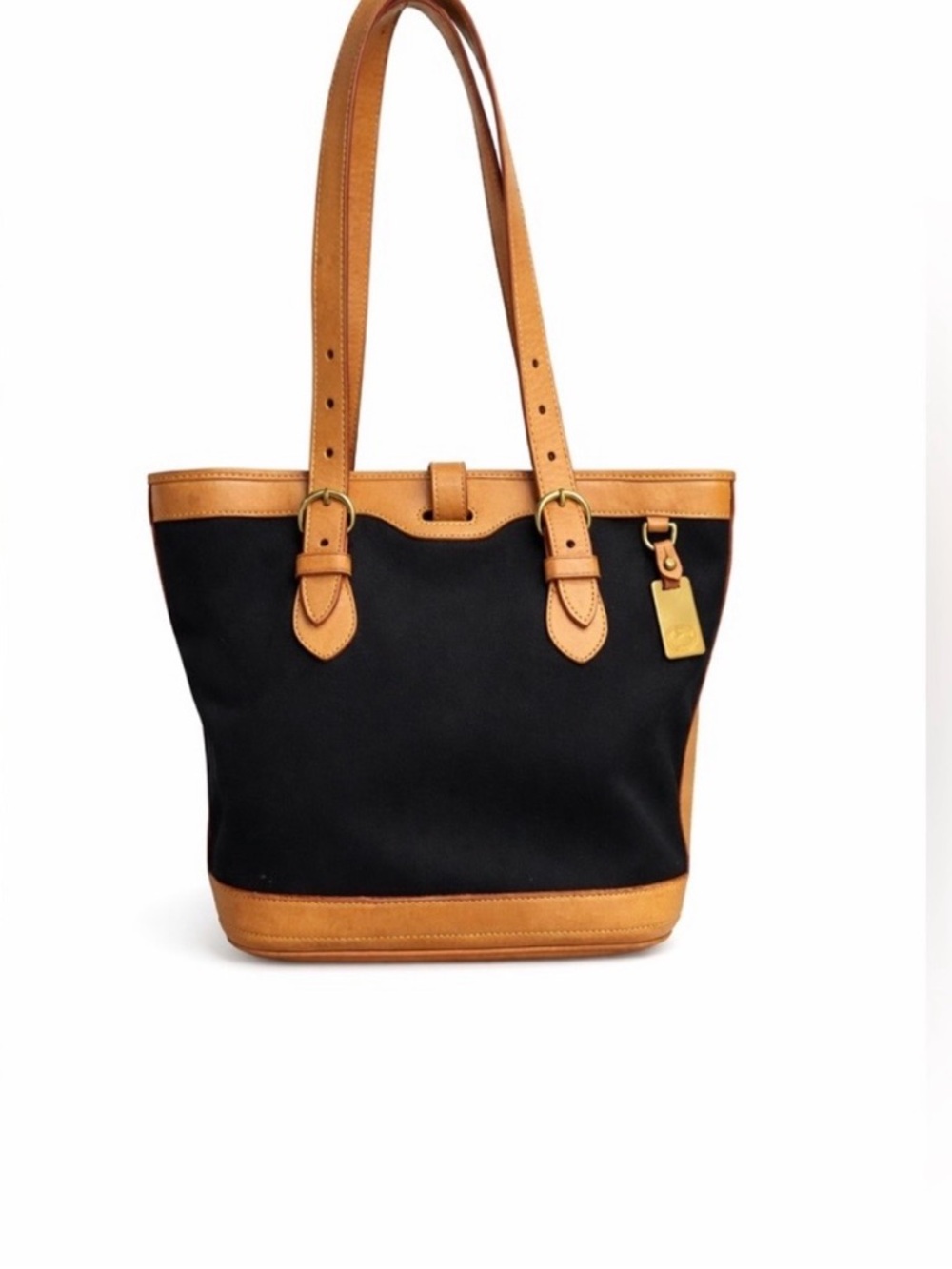 Dooney & Bourke Brown Leather & Navy Blue Canvas Shoulder Bag